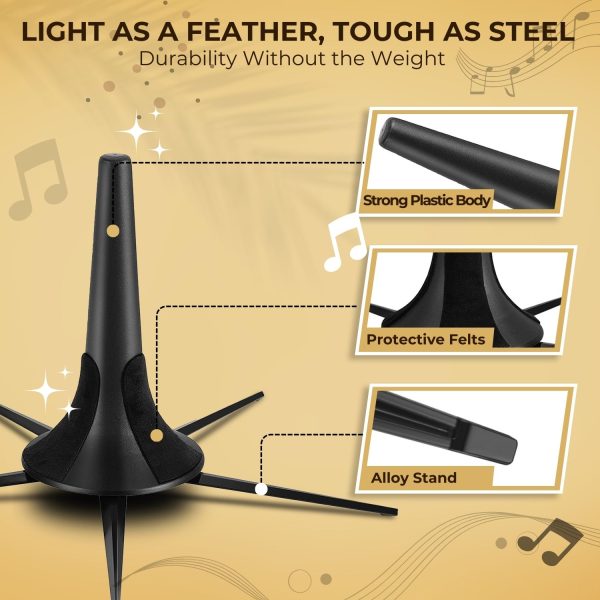 Flexzion Trumpet Stand Holder Portable - 5 Metal Leg Foldable Compact Tripod Display Stand with Anti-Scratch Felt Pads, Stable Support Musical Accessories for 4.5" Standard Bell Size, Brass Band - Image 4