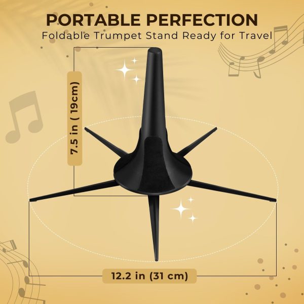 Flexzion Trumpet Stand Holder Portable - 5 Metal Leg Foldable Compact Tripod Display Stand with Anti-Scratch Felt Pads, Stable Support Musical Accessories for 4.5" Standard Bell Size, Brass Band - Image 6