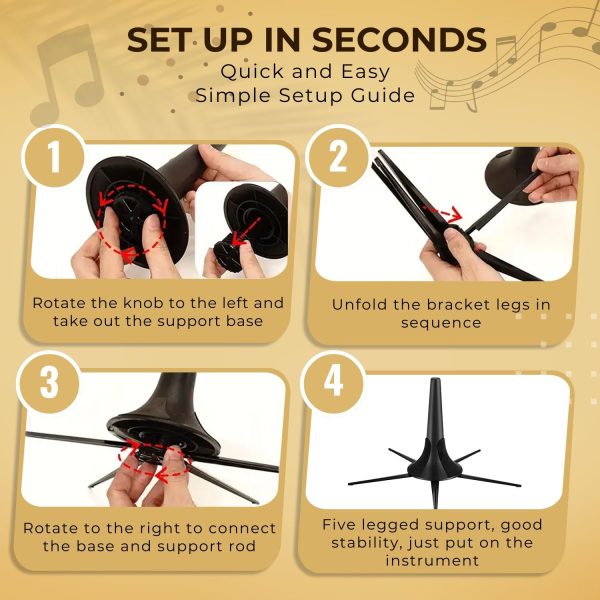 Flexzion Trumpet Stand Holder Portable - 5 Metal Leg Foldable Compact Tripod Display Stand with Anti-Scratch Felt Pads, Stable Support Musical Accessories for 4.5" Standard Bell Size, Brass Band - Image 10