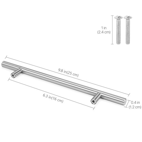 Flexzion 1 Pack Kitchen Cabinet Handles Silver Drawer Pulls 10 inch, 6.3 inch Hole Center, Stainless Steel T Bar with Satin Brushed Nickel, Hardware for Kitchen Cupboard Door Bathroom Furniture - Image 3