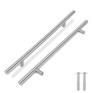 Flexzion 1 Pack Kitchen Cabinet Handles Silver Drawer Pulls 16 inch, 10 inch Hole Center, Stainless Steel T Bar with Satin Brushed Nickel, Hardware for Kitchen Cupboard Door Bathroom Furniture