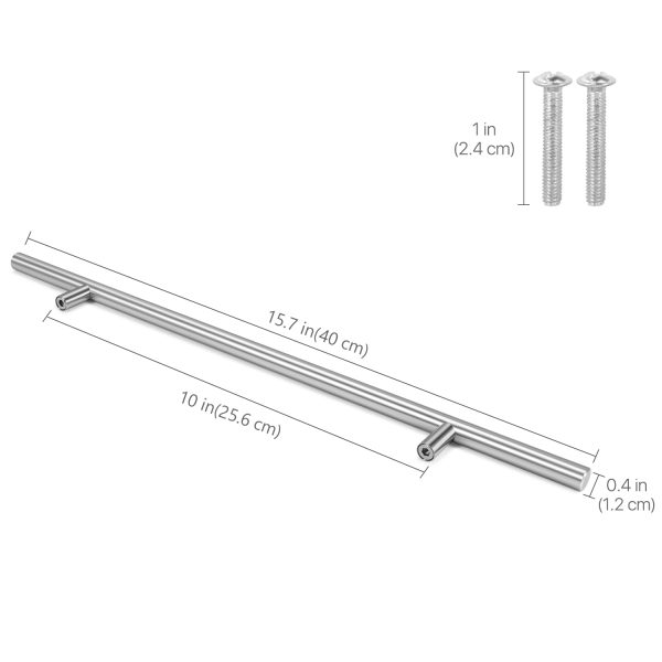 Flexzion 1 Pack Kitchen Cabinet Handles Silver Drawer Pulls 16 inch, 10 inch Hole Center, Stainless Steel T Bar with Satin Brushed Nickel, Hardware for Kitchen Cupboard Door Bathroom Furniture - Image 3