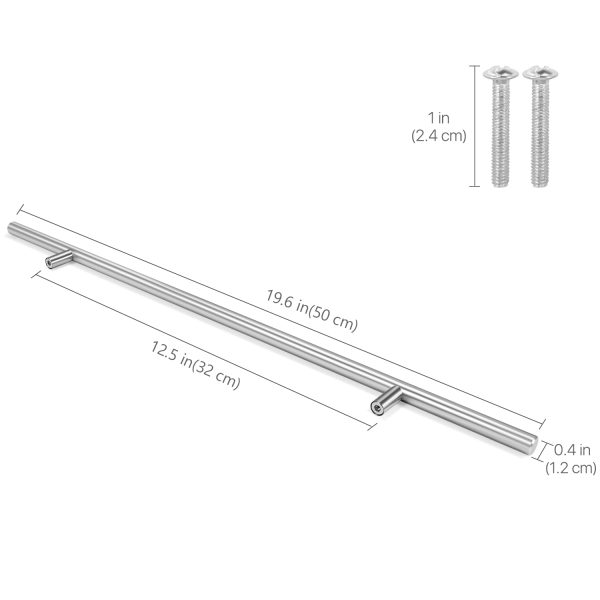 Flexzion 1 Pack Kitchen Cabinet Handles Silver Drawer Pulls 20 inch, 12.5 inch Hole Center, Stainless Steel T Bar with Satin Brushed Nickel, Hardware for Kitchen Cupboard Door Bathroom Furniture - Image 3