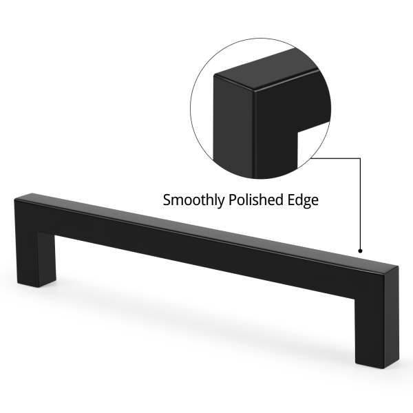Flexzion Cabinet Handles Black Cabinet Pulls and Knobs, 6.25-Inch Modern Square Dresser Drawer Handles for Kitchen Cupboard, Bathroom, Vanity, Cabinet Drawer Door Hardware Replacement (5 Pack, Black) - Image 2