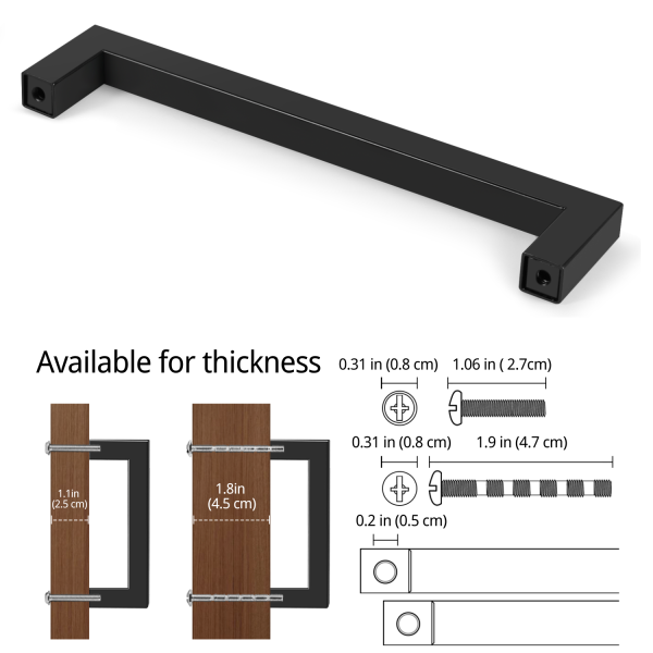 Flexzion Cabinet Handles Black Cabinet Pulls and Knobs, 6.25-Inch Modern Square Dresser Drawer Handles for Kitchen Cupboard, Bathroom, Vanity, Cabinet Drawer Door Hardware Replacement (5 Pack, Black) - Image 3