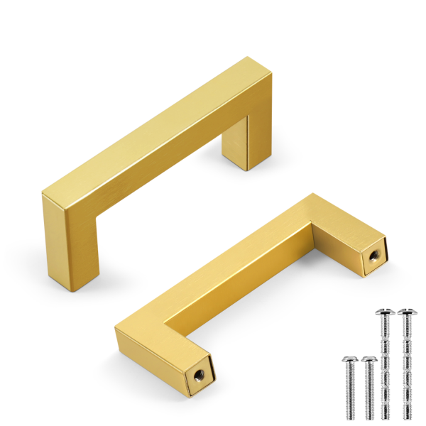 Flexzion Cabinet Handles Gold Cabinet Pulls and Knobs, 3-Inch Modern Square Dresser Drawer Handles for Kitchen Cupboard, Bathroom, Vanity, Cabinet Drawer Door Hardware Replacement (25 Pack, Gold)