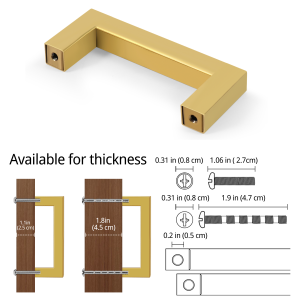 Flexzion Cabinet Handles Gold Cabinet Pulls and Knobs, 3-Inch Modern Square Dresser Drawer Handles for Kitchen Cupboard, Bathroom, Vanity, Cabinet Drawer Door Hardware Replacement (25 Pack, Gold) - Image 3