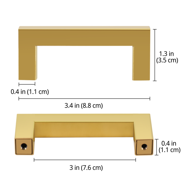 Flexzion Cabinet Handles Gold Cabinet Pulls and Knobs, 3-Inch Modern Square Dresser Drawer Handles for Kitchen Cupboard, Bathroom, Vanity, Cabinet Drawer Door Hardware Replacement (25 Pack, Gold) - Image 4