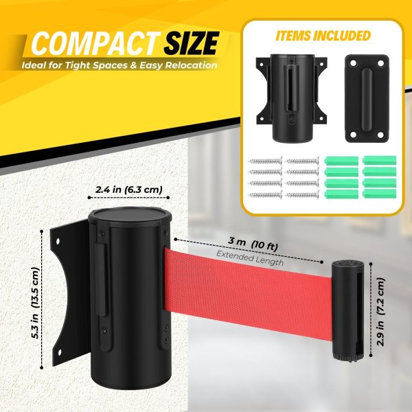 Flexzion Crowd Control Retractable Belt Barrier - 10Ft 3m Wall Mounted Safety Barrier Belt, Queue Line Dividers with Nylon Rope Belt & Sturdy Steel Red Case for Indoor/Outdoor Use - Image 7