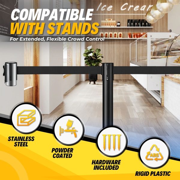 Flexzion Crowd Control Retractable Belt Barrier - 10Ft 3m Wall Mounted Safety Barrier Belt, Queue Line Dividers with Nylon Rope Belt & Sturdy Stainless Steel Case for Indoor/Outdoor Use - Image 4