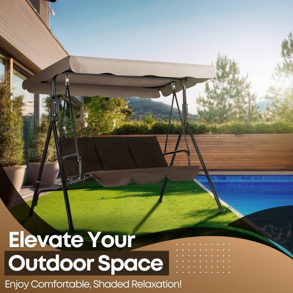 Flexzion Replacement Canopy For Outdoor Swing - 72" x 52" / 1.83m x 1.32m 2 Seat Bench Glider Swings Shade Fabric UV Weather Waterproof For Outdoor Garden Patio Yard Park Porch Seat Furniture, Beige - Image 2