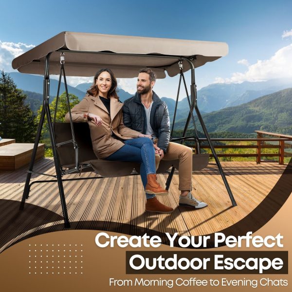 Flexzion Replacement Canopy For Outdoor Swing - 72" x 52" / 1.83m x 1.32m 2 Seat Bench Glider Swings Shade Fabric UV Weather Waterproof For Outdoor Garden Patio Yard Park Porch Seat Furniture, Beige - Image 4