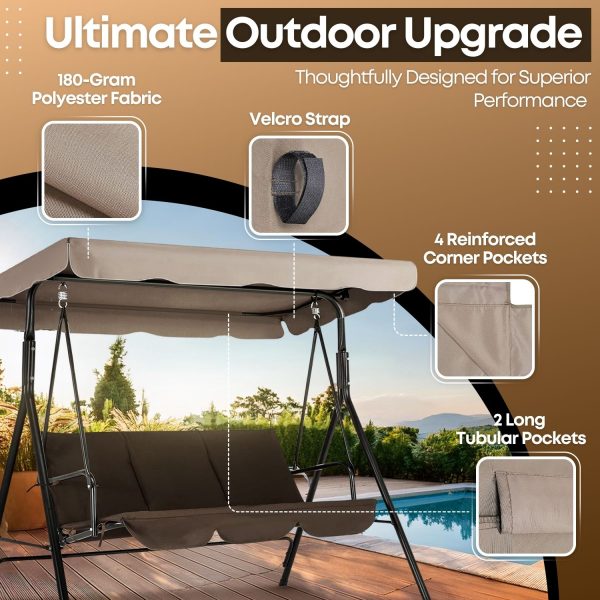 Flexzion Replacement Canopy For Outdoor Swing - 72" x 52" / 1.83m x 1.32m 2 Seat Bench Glider Swings Shade Fabric UV Weather Waterproof For Outdoor Garden Patio Yard Park Porch Seat Furniture, Beige - Image 5