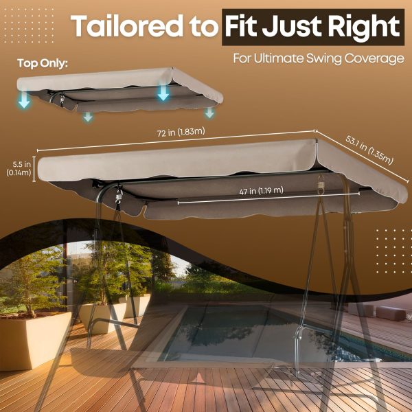 Flexzion Replacement Canopy For Outdoor Swing - 72" x 52" / 1.83m x 1.32m 2 Seat Bench Glider Swings Shade Fabric UV Weather Waterproof For Outdoor Garden Patio Yard Park Porch Seat Furniture, Beige - Image 6