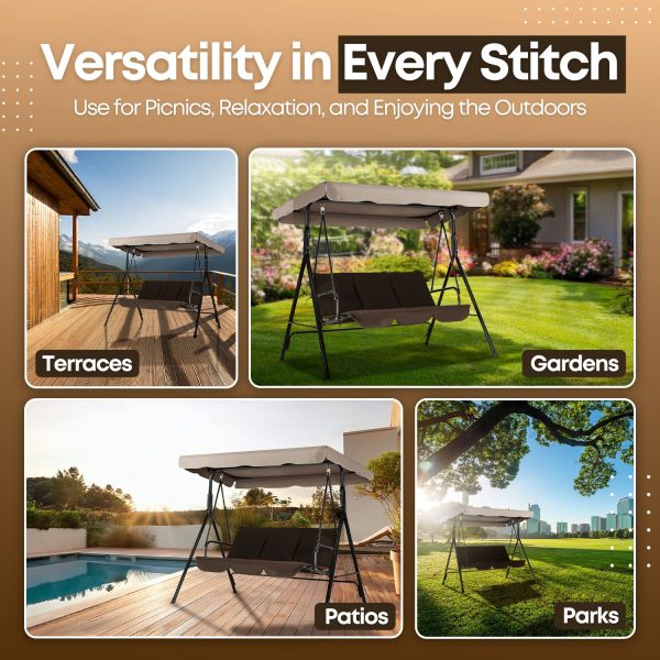 Flexzion Replacement Canopy For Outdoor Swing - 72" x 52" / 1.83m x 1.32m 2 Seat Bench Glider Swings Shade Fabric UV Weather Waterproof For Outdoor Garden Patio Yard Park Porch Seat Furniture, Beige - Image 7
