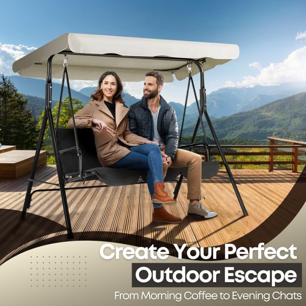 Flexzion Replacement Canopy For Outdoor Swing - 72" x 52" / 1.83m x 1.32m 2 Seat Bench Glider Swings Shade Fabric UV Weather Waterproof For Outdoor Garden Patio Yard Park Porch Seat Furniture, White - Image 4
