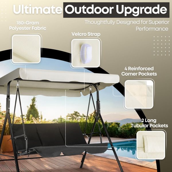 Flexzion Replacement Canopy For Outdoor Swing - 72" x 52" / 1.83m x 1.32m 2 Seat Bench Glider Swings Shade Fabric UV Weather Waterproof For Outdoor Garden Patio Yard Park Porch Seat Furniture, White - Image 5