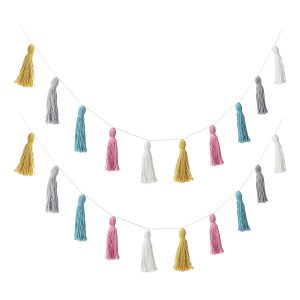 Flexzion Tassel Garland Macrame Pastel Banner Colorful Party Backdrop 2 Pack Cute Wall Hangings Drape Boho Decorations for Nursery Kids Living Room Bedroom Baby Shower Birthday Party Bunk Beds Decor