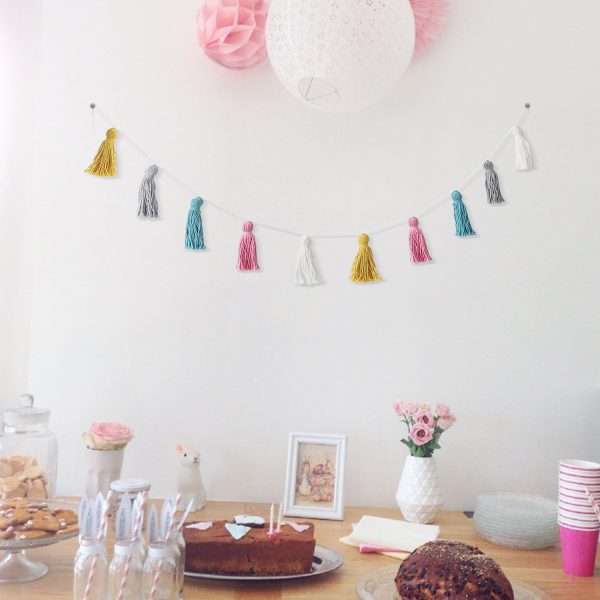 Flexzion Tassel Garland Macrame Pastel Banner Colorful Party Backdrop 2 Pack Cute Wall Hangings Drape Boho Decorations for Nursery Kids Living Room Bedroom Baby Shower Birthday Party Bunk Beds Decor - Image 2