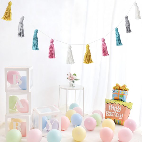 Flexzion Tassel Garland Macrame Pastel Banner Colorful Party Backdrop 2 Pack Cute Wall Hangings Drape Boho Decorations for Nursery Kids Living Room Bedroom Baby Shower Birthday Party Bunk Beds Decor - Image 3