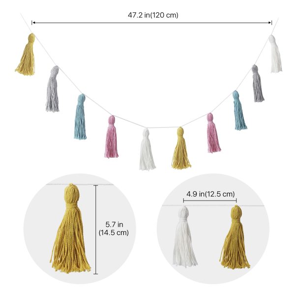 Flexzion Tassel Garland Macrame Pastel Banner Colorful Party Backdrop 2 Pack Cute Wall Hangings Drape Boho Decorations for Nursery Kids Living Room Bedroom Baby Shower Birthday Party Bunk Beds Decor - Image 7