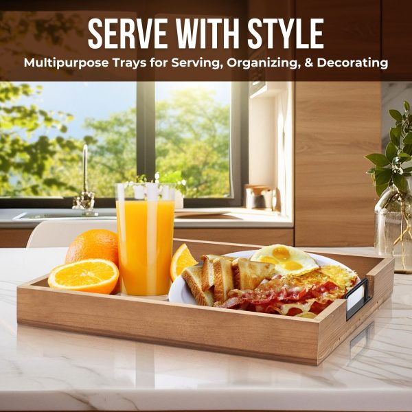 Flexzion Rustic Serving Tray Set - 3-piece Stackable Fir Wood Serving Tray with Handle, Wooden Breakfast Tray, Durable Nested Charcuterie Tray for Ottoman Coffee Table, Food & Decor Tray Set - Image 2