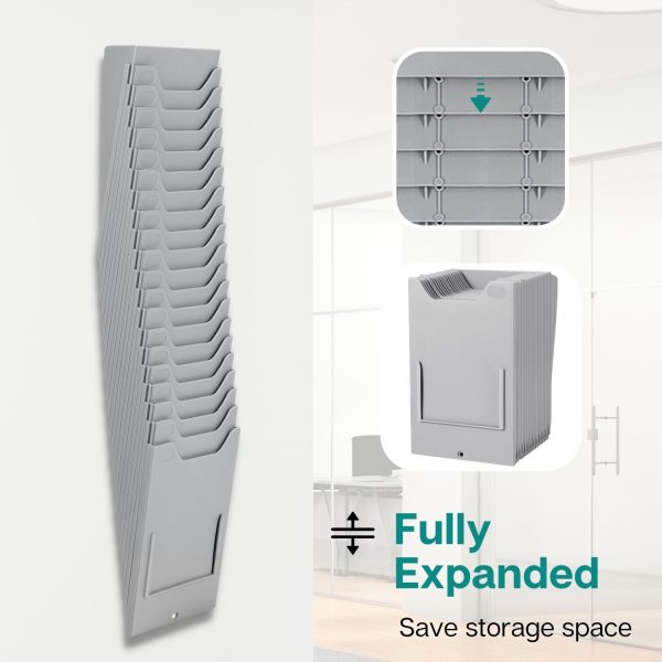 Flexzion Time Card Holder Wall Mount Expandable Time Clock Rack Single Row 20 Slot Rack Card Holder for 7 x 4.6-Inch Timesheets for Attendance Payroll Employee Assignment In Out Timecard Rack, Gray - Image 4