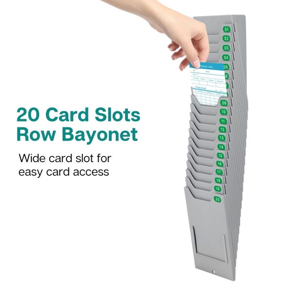 Flexzion Time Card Holder Wall Mount Expandable Time Clock Rack Single Row 20 Slot Rack Card Holder for 7 x 4.6-Inch Timesheets for Attendance Payroll Employee Assignment In Out Timecard Rack, Gray - Image 5