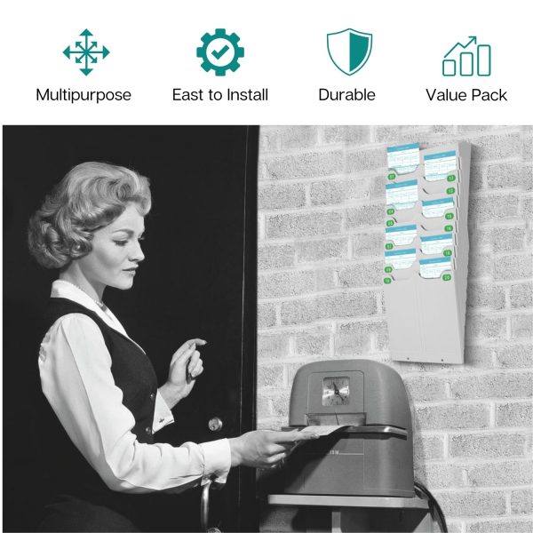 Flexzion Time Card Holder Wall Mount Expandable Time Clock Rack Double Row 20 Slot Rack Card Holder for 7 x 3.46-Inch Timesheets for Attendance Payroll Employee Assignment In Out Timecard Rack, Gray - Image 2
