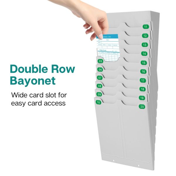 Flexzion Time Card Holder Wall Mount Expandable Time Clock Rack Double Row 20 Slot Rack Card Holder for 7 x 3.46-Inch Timesheets for Attendance Payroll Employee Assignment In Out Timecard Rack, Gray - Image 5