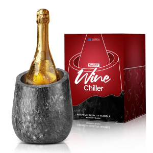 Flexzion Marble Wine Chillers for Bottles - Champagne Cooler, Wine Chiller Bucket & Kitchen Marble Utensil Holder - 750ml Stone Wine Bottle Chiller for Party, Bar, Home Decor, Gray