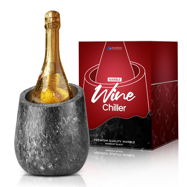 Flexzion Marble Wine Chillers for Bottles - Champagne Cooler, Wine Chiller Bucket & Kitchen Marble Utensil Holder - 750ml Stone Wine Bottle Chiller for Party, Bar, Home Decor, Gray