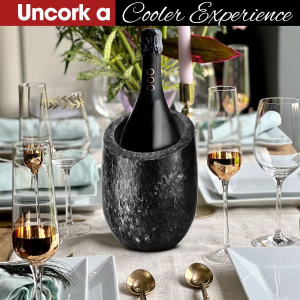 Flexzion Marble Wine Chillers for Bottles - Champagne Cooler, Wine Chiller Bucket & Kitchen Marble Utensil Holder - 750ml Stone Wine Bottle Chiller for Party, Bar, Home Decor, Gray - Image 2