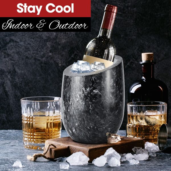 Flexzion Marble Wine Chillers for Bottles - Champagne Cooler, Wine Chiller Bucket & Kitchen Marble Utensil Holder - 750ml Stone Wine Bottle Chiller for Party, Bar, Home Decor, Gray - Image 4