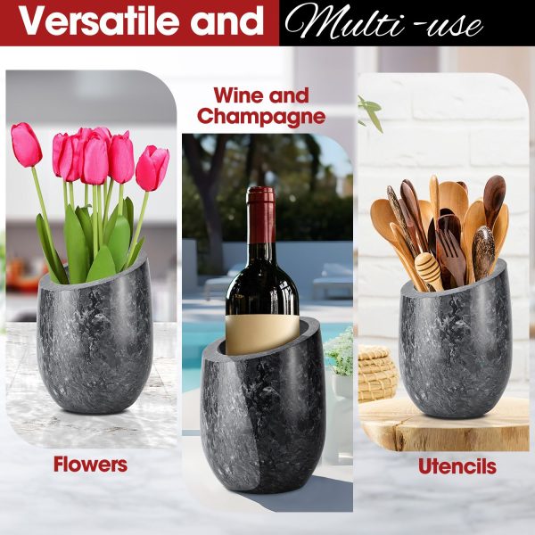 Flexzion Marble Wine Chillers for Bottles - Champagne Cooler, Wine Chiller Bucket & Kitchen Marble Utensil Holder - 750ml Stone Wine Bottle Chiller for Party, Bar, Home Decor, Gray - Image 5