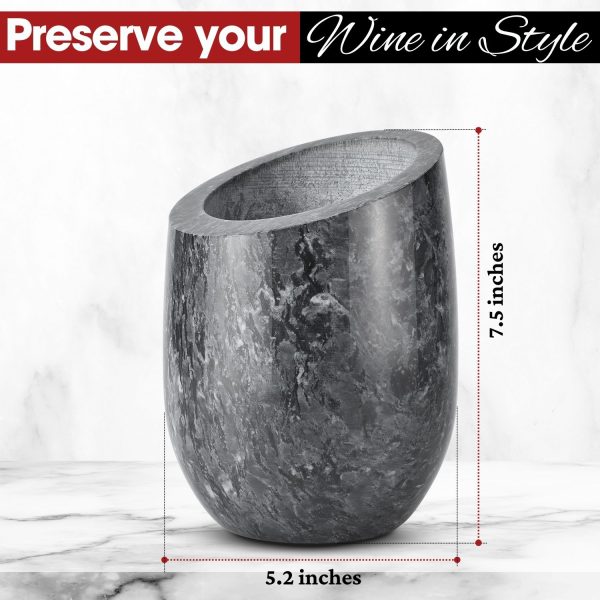 Flexzion Marble Wine Chillers for Bottles - Champagne Cooler, Wine Chiller Bucket & Kitchen Marble Utensil Holder - 750ml Stone Wine Bottle Chiller for Party, Bar, Home Decor, Gray - Image 6