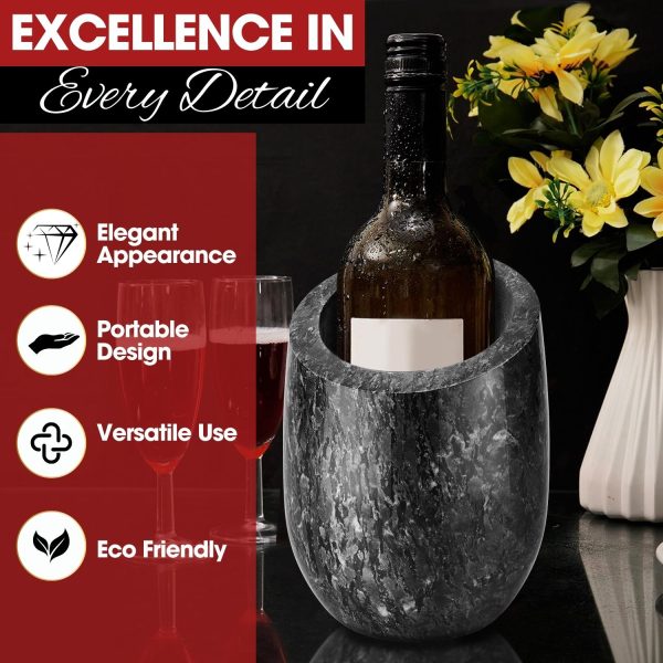Flexzion Marble Wine Chillers for Bottles - Champagne Cooler, Wine Chiller Bucket & Kitchen Marble Utensil Holder - 750ml Stone Wine Bottle Chiller for Party, Bar, Home Decor, Gray - Image 8