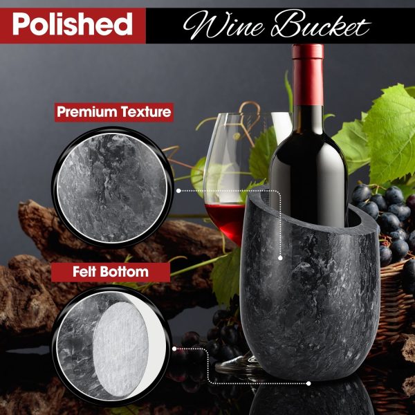 Flexzion Marble Wine Chillers for Bottles - Champagne Cooler, Wine Chiller Bucket & Kitchen Marble Utensil Holder - 750ml Stone Wine Bottle Chiller for Party, Bar, Home Decor, Gray - Image 9