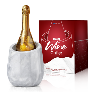Flexzion Marble Wine Chillers for Bottles - Champagne Cooler, Wine Chiller Bucket & Kitchen Marble Utensil Holder - 750ml Stone Wine Bottle Chiller for Party, Bar, Home Decor, White