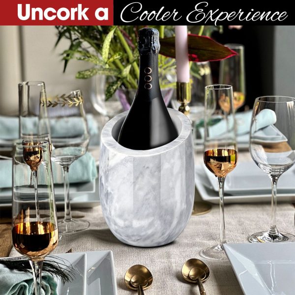 Flexzion Marble Wine Chillers for Bottles - Champagne Cooler, Wine Chiller Bucket & Kitchen Marble Utensil Holder - 750ml Stone Wine Bottle Chiller for Party, Bar, Home Decor, White - Image 2