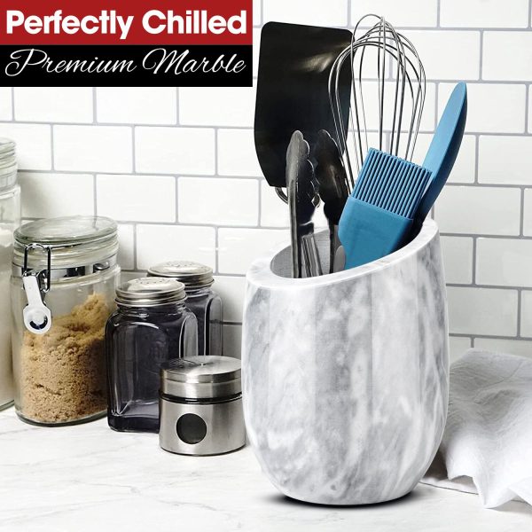Flexzion Marble Wine Chillers for Bottles - Champagne Cooler, Wine Chiller Bucket & Kitchen Marble Utensil Holder - 750ml Stone Wine Bottle Chiller for Party, Bar, Home Decor, White - Image 3