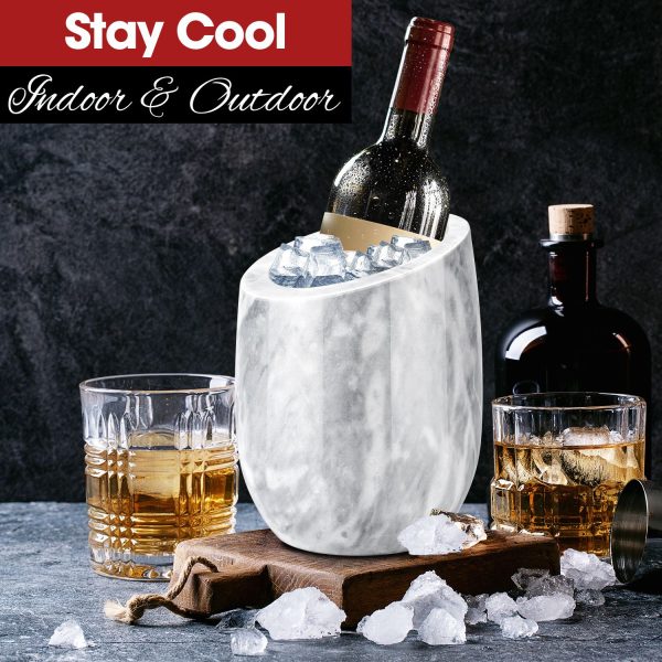 Flexzion Marble Wine Chillers for Bottles - Champagne Cooler, Wine Chiller Bucket & Kitchen Marble Utensil Holder - 750ml Stone Wine Bottle Chiller for Party, Bar, Home Decor, White - Image 4