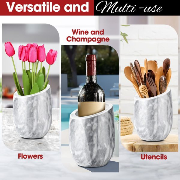 Flexzion Marble Wine Chillers for Bottles - Champagne Cooler, Wine Chiller Bucket & Kitchen Marble Utensil Holder - 750ml Stone Wine Bottle Chiller for Party, Bar, Home Decor, White - Image 5