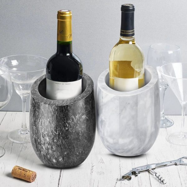Flexzion Marble Wine Chillers for Bottles - Champagne Cooler, Wine Chiller Bucket & Kitchen Marble Utensil Holder - 750ml Stone Wine Bottle Chiller for Party, Bar, Home Decor, White - Image 7