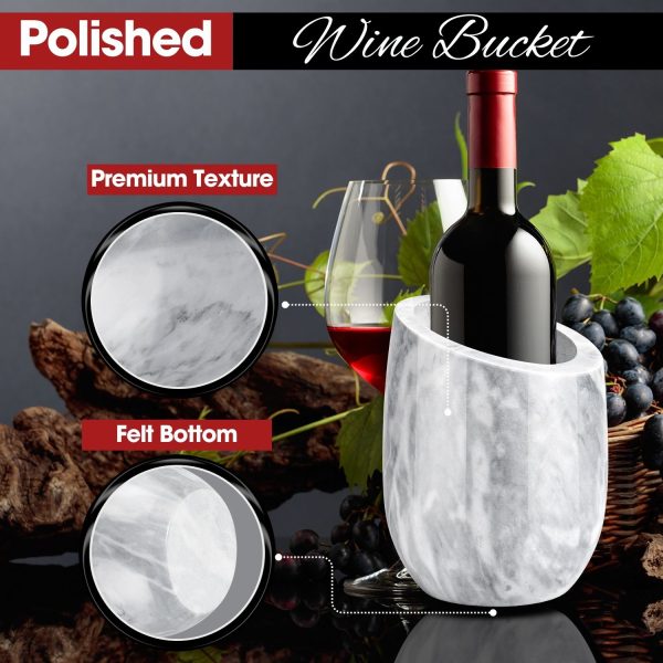 Flexzion Marble Wine Chillers for Bottles - Champagne Cooler, Wine Chiller Bucket & Kitchen Marble Utensil Holder - 750ml Stone Wine Bottle Chiller for Party, Bar, Home Decor, White - Image 9