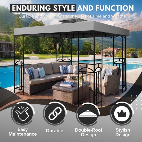 Flexzion Gazebo Cover Replacement Canopy Top 10x10 Ft (3m x 3m) - Double Tier Top Canopy Cover Replacement with UV30+, Dirt, Water Resistant for Outdoor, Sunshade, Garden, Patio, Pavilion (Gray) - Image 3
