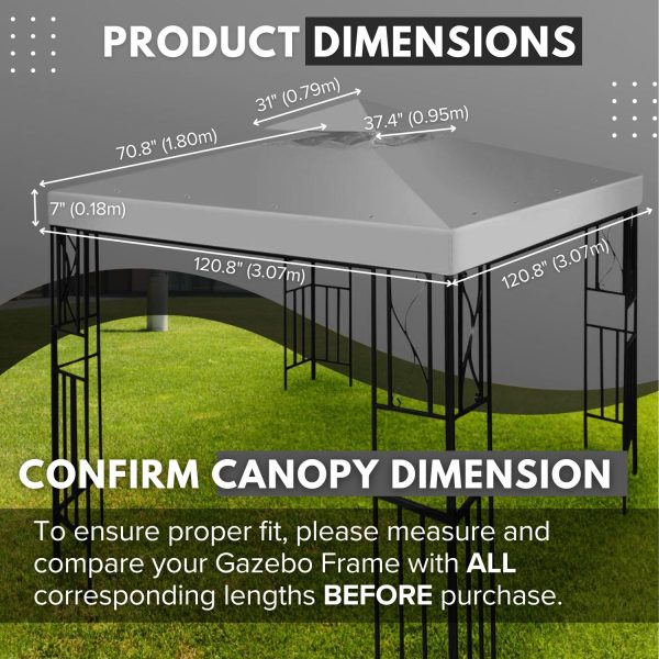 Flexzion Gazebo Cover Replacement Canopy Top 10x10 Ft (3m x 3m) - Double Tier Top Canopy Cover Replacement with UV30+, Dirt, Water Resistant for Outdoor, Sunshade, Garden, Patio, Pavilion (Gray) - Image 6