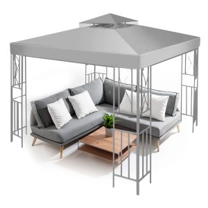 Flexzion Gazebo Cover Replacement Canopy Top 12x12 Ft (3.6m x 3.6m) - Double Tier Top Canopy Cover Replacement with UV30+, Dirt, Water Resistant for Outdoor, Sunshade, Garden, Patio, Pavilion (Gray)