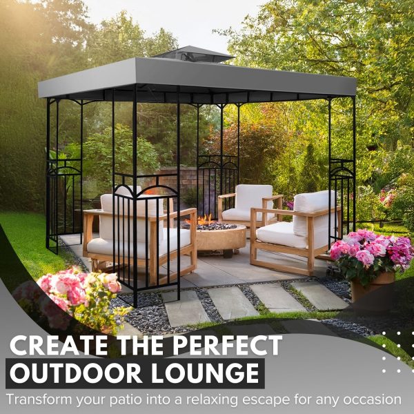 Flexzion Gazebo Cover Replacement Canopy Top 12x12 Ft (3.6m x 3.6m) - Double Tier Top Canopy Cover Replacement with UV30+, Dirt, Water Resistant for Outdoor, Sunshade, Garden, Patio, Pavilion (Gray) - Image 2