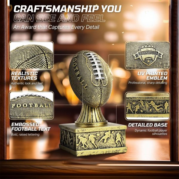 Flexzion Fantasy Football Trophy - 7 Inch Gold Premier League Trophy Inspired Recognition Award with Champion Shield - Celebrate Victory & Inspire Excellence on the Gridiron - Image 3